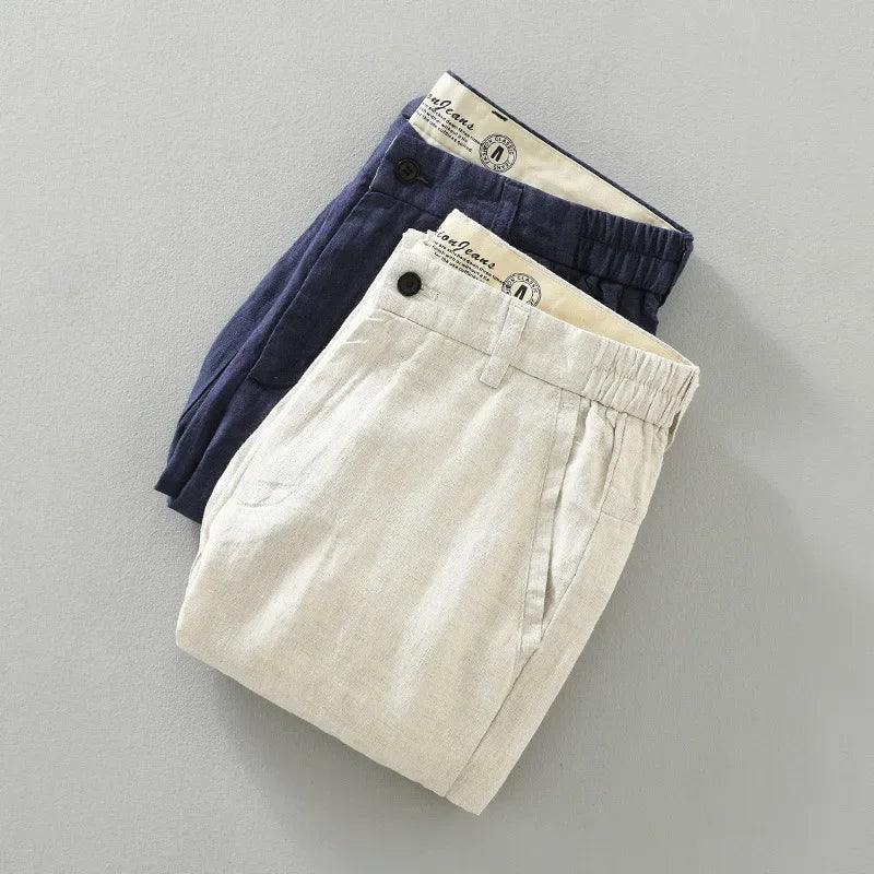 Breathable 100% Linen Casual Pants -  Clothing Slim Ankle-length Pants