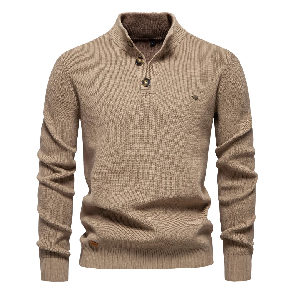 Men’s Half-Zip Cotton Sweater – Mock Neck Knit Pullover, Autumn/Winter Edition