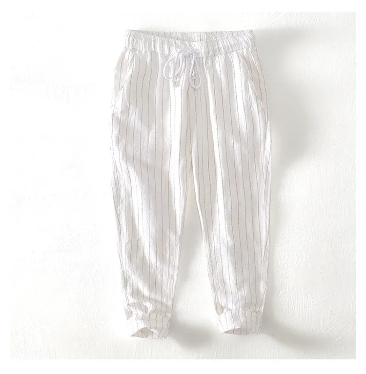 Men’s Linen And Cotton Pants – Subtle Stripes