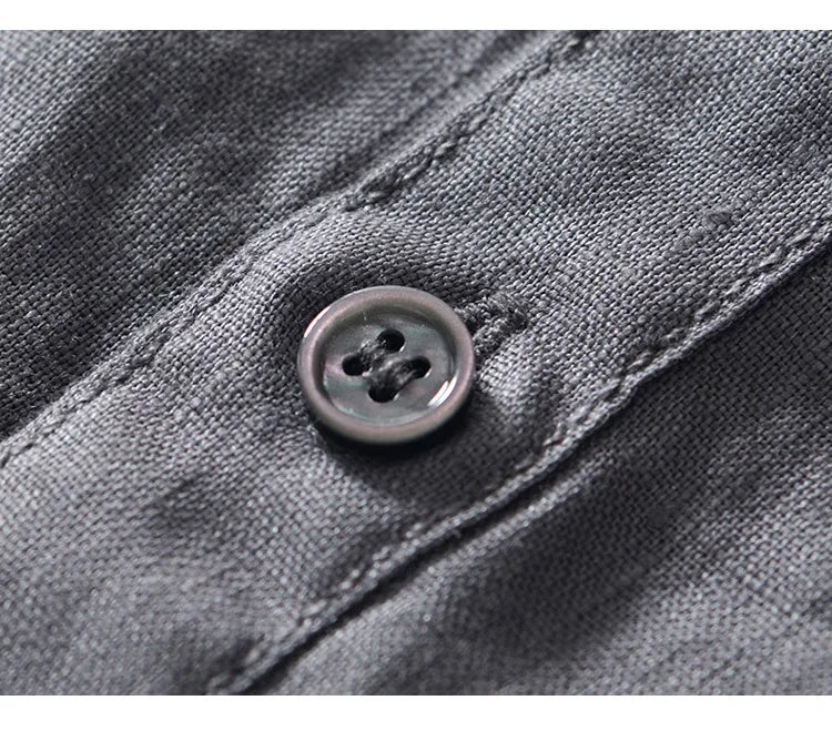 Camicia casual a maniche corte da uomo in puro lino – stile cargo estivo leggero