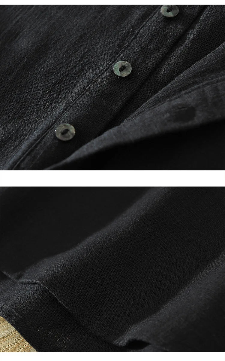 70% Linen 30% Cotton Casual Pullover Shirt - Men Clothing Vintage Short Sleeve Streetwear